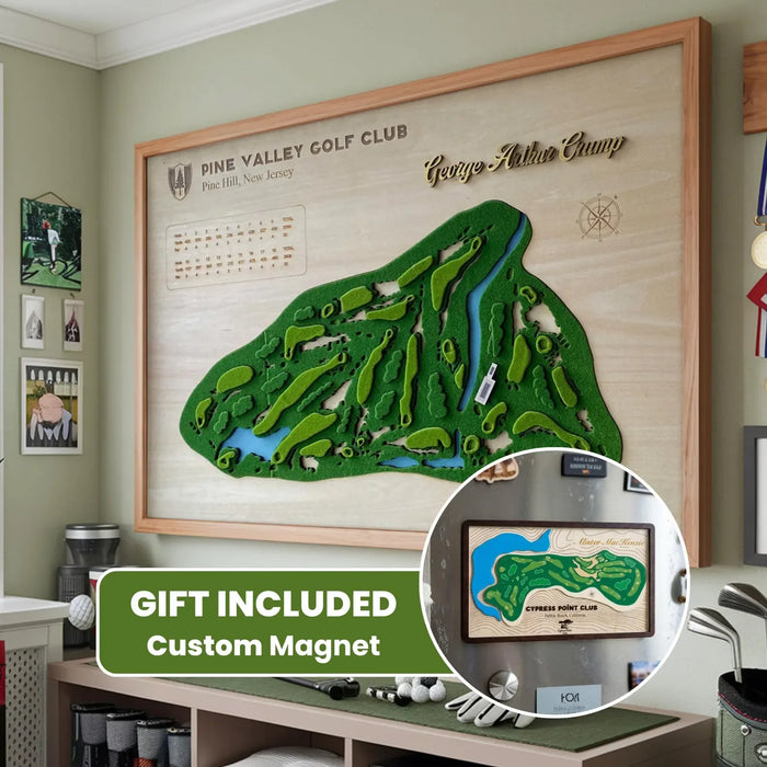 Pine Valley Golf Club 3D wall art with golf decor and custom magnet gift included