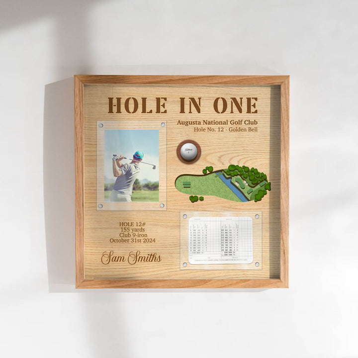 personalized hole in one display with scorecard and picture