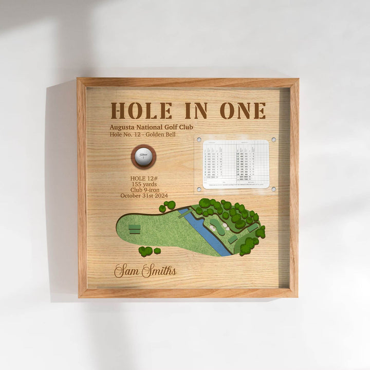 personalized hole in one display with scorecard