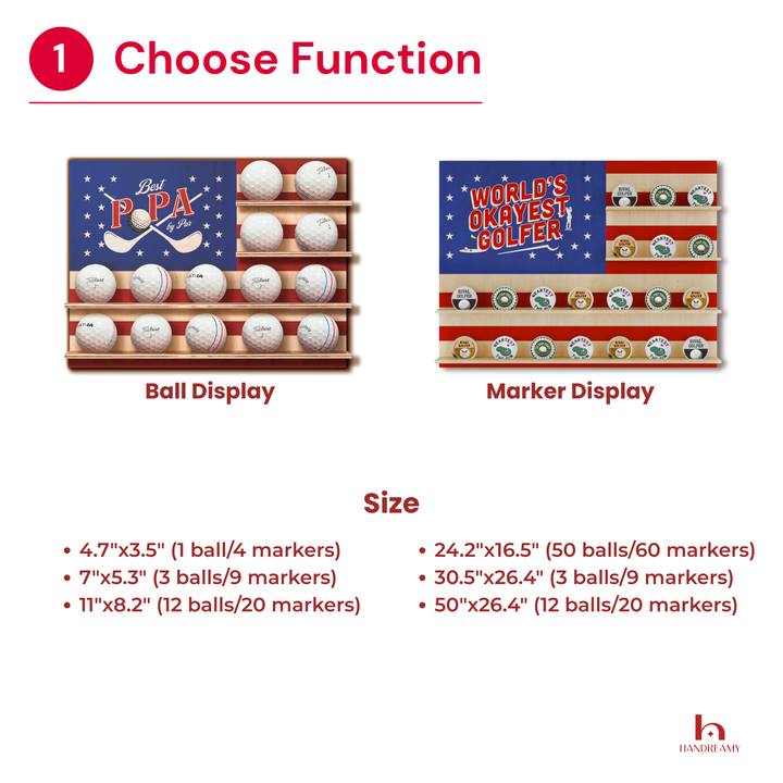Product display with ball and marker displays, featuring American flag designs.