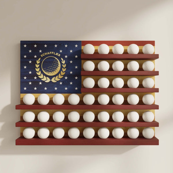 personalized golf ball display, golf ball display rack, golf ball shelf, golf ball shadow box