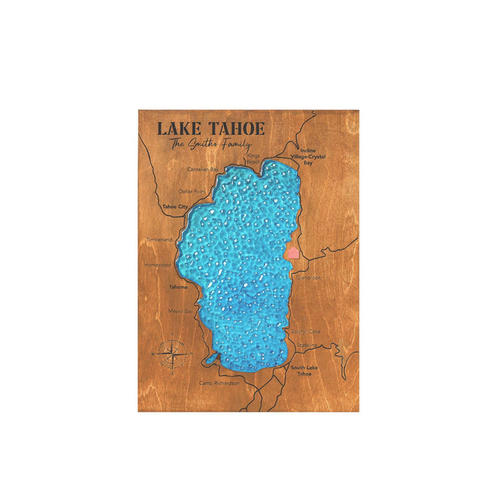 wooden lake map, wood epoxy lake map