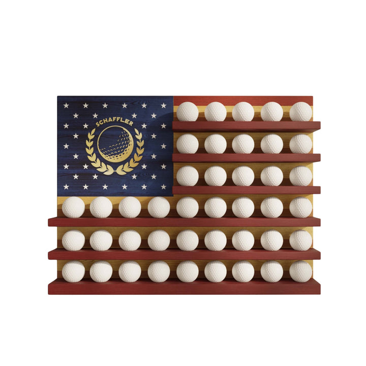 personalized golf ball display, golf ball display rack, golf ball shelf, golf ball shadow box