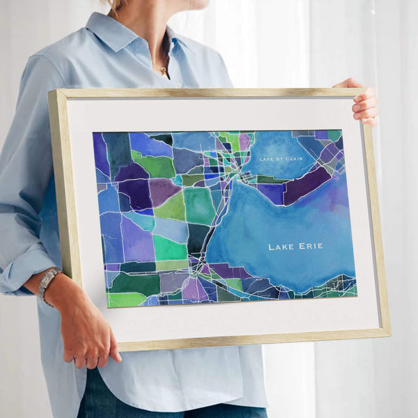 lake map art, lake art, lake painting