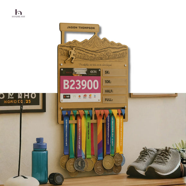 Personalized Running Medal and Bibs Holder With Name