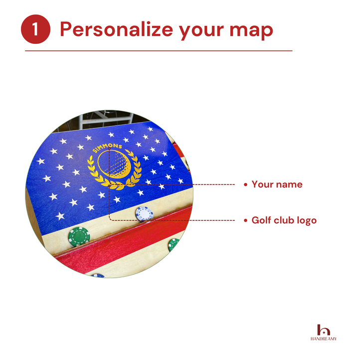 Personalized map with customizable elements on a white background