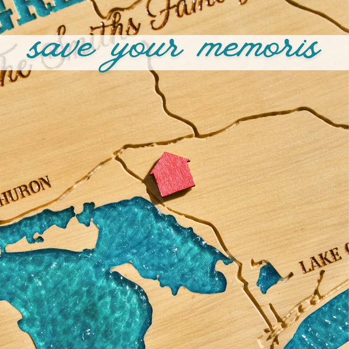 Map with a red house icon and 'save your memoris' text