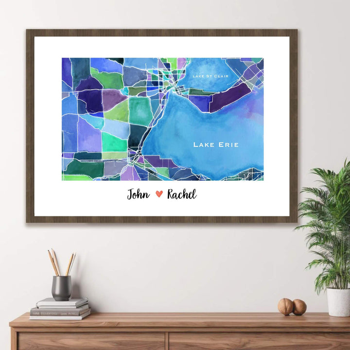 lake map art, lake art, lake painting, , lake wall art, anniversary gift