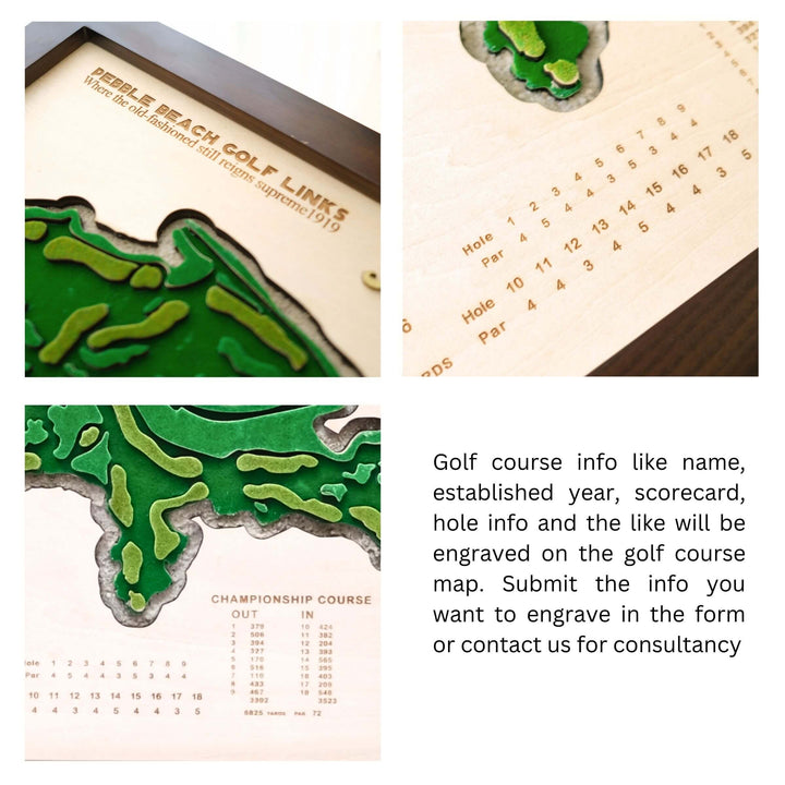 custom golf course map, custom golf maps, wooden golf course map