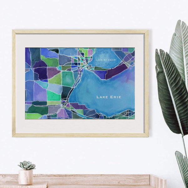 lake map art, lake art, lake painting