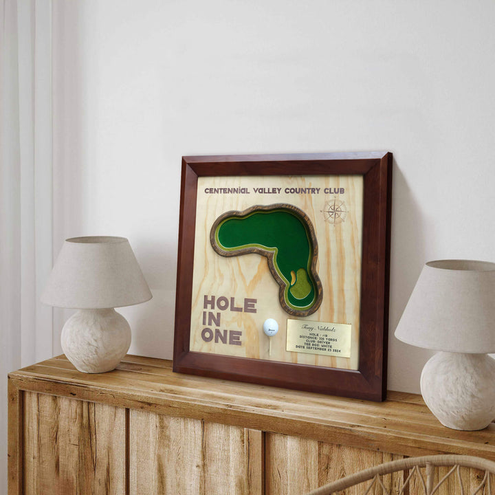 hole in one display,
hole in one plaque