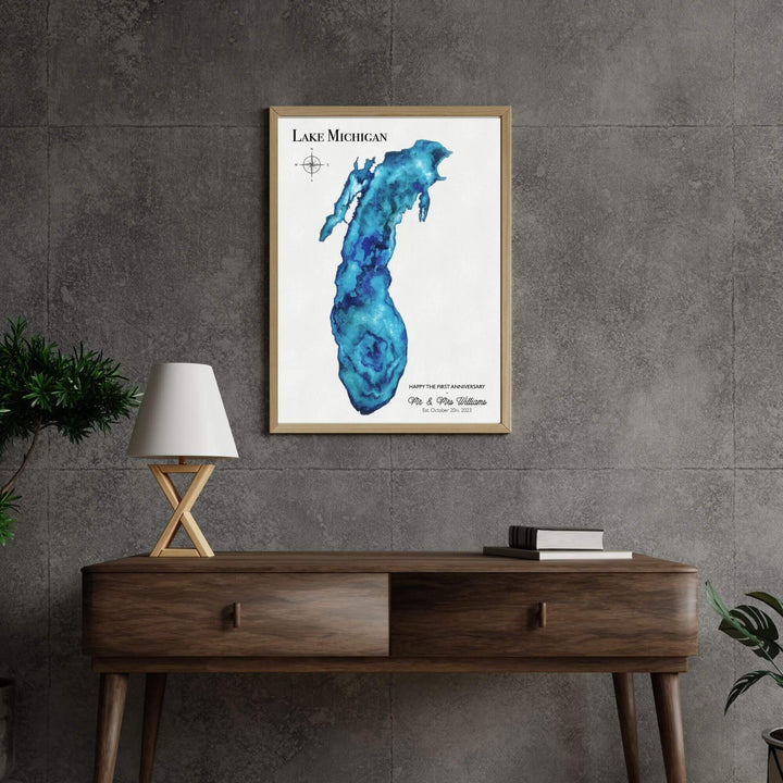 lake artwork, lake painting, lake map art, custom lake map, lake art