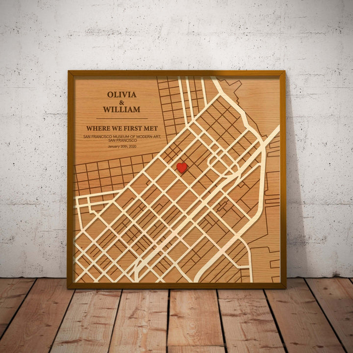 where we met map, wooden where we met, where we first met map, anniversary map gift, valentine gift