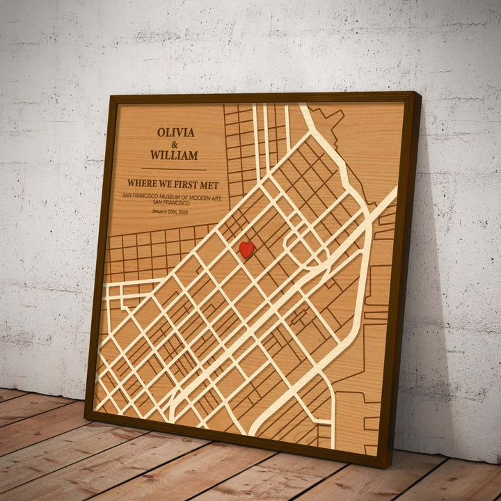 where we met map, wooden where we met, where we first met map, anniversary map gift, valentine gift