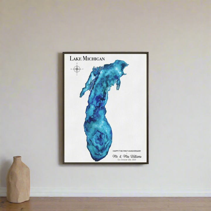 lake artwork, lake painting, lake map art, custom lake map, lake art