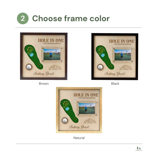 Three framed golf-themed pictures with different frame colors on a white background.