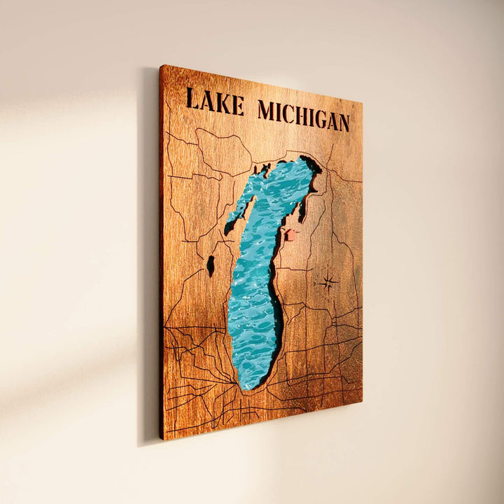 lake michigan wood map, lake michigan map art, lake michigan art, custom lake map, wooden lake map, lake map art, lake house gift, lake wall art, lake house decor