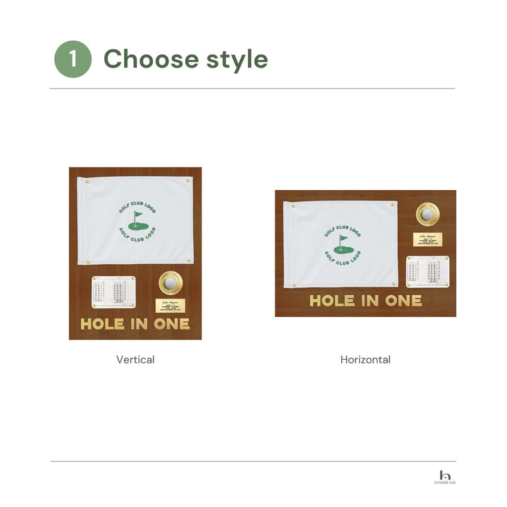 hole in one display with flag, hole in one discplay with scorecard, hole in one display, hole in one plaque