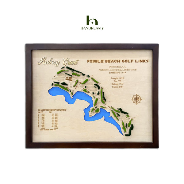 Engraved Custom 3D Wood Golf Course Map (Only Hole)