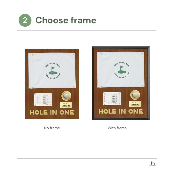 hole in one display with flag, hole in one discplay with scorecard, hole in one display, hole in one plaque