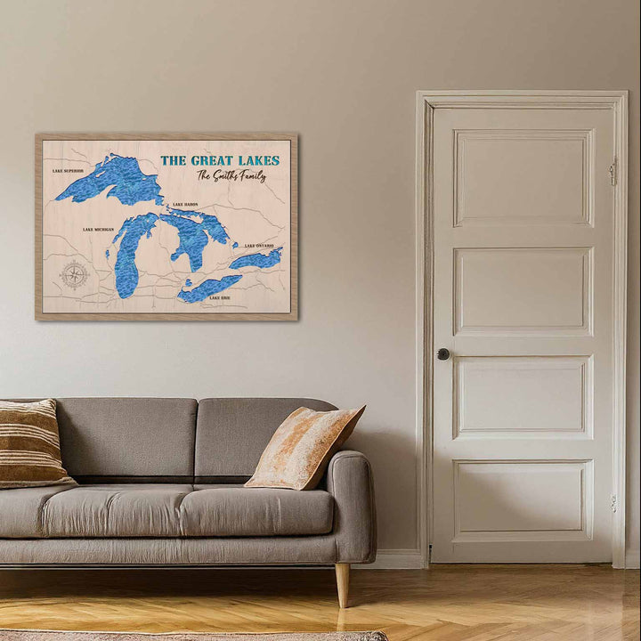 Great lakes wooden map,  great lakes 3d nautical wood chart, wood carved great lakes map, great lakes laser cut map