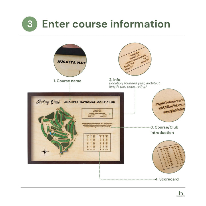 wooden golf course map, custom golf course map