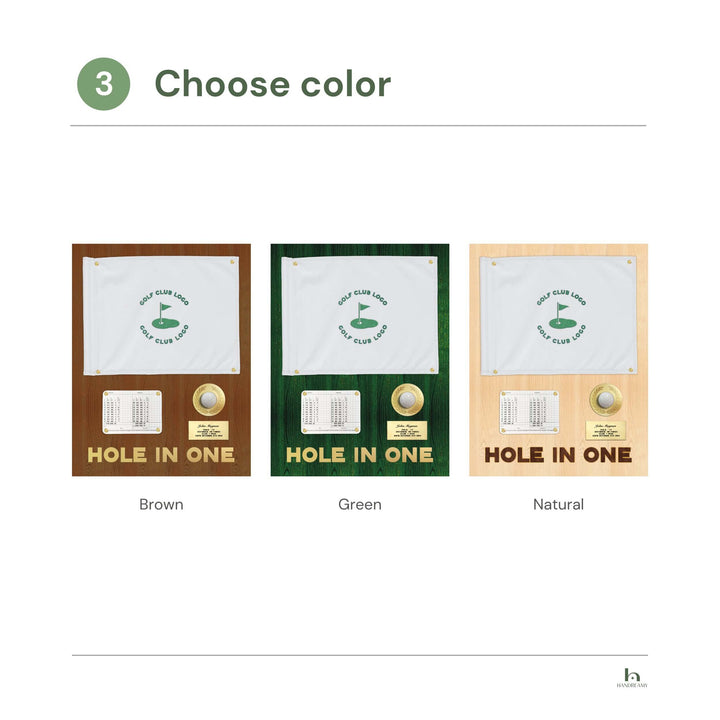 hole in one display with flag, hole in one discplay with scorecard, hole in one display, hole in one plaque