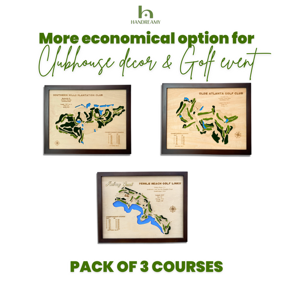 Engraved Custom 3D Wooden Golf Course Map Set