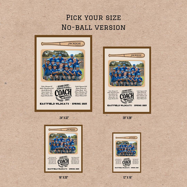 Collection of framed team photos with text on a beige background
