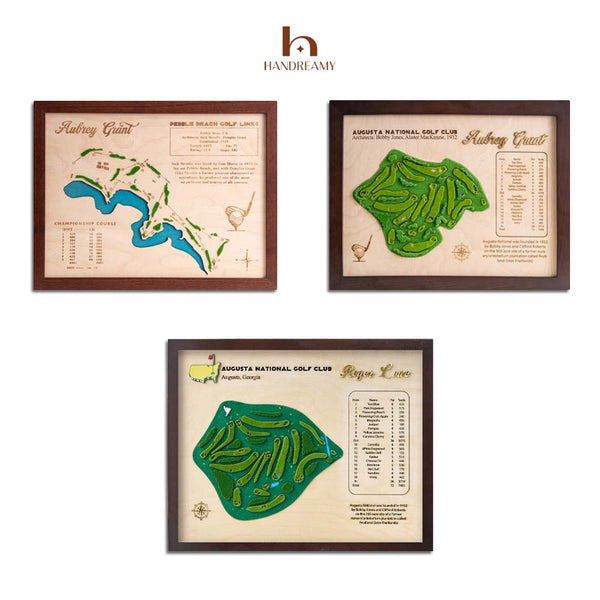 Engraved Custom 3D Wood Golf Course Map