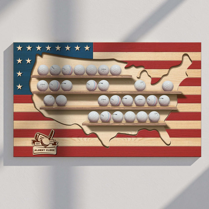 golf ball display, us flag golf ball display