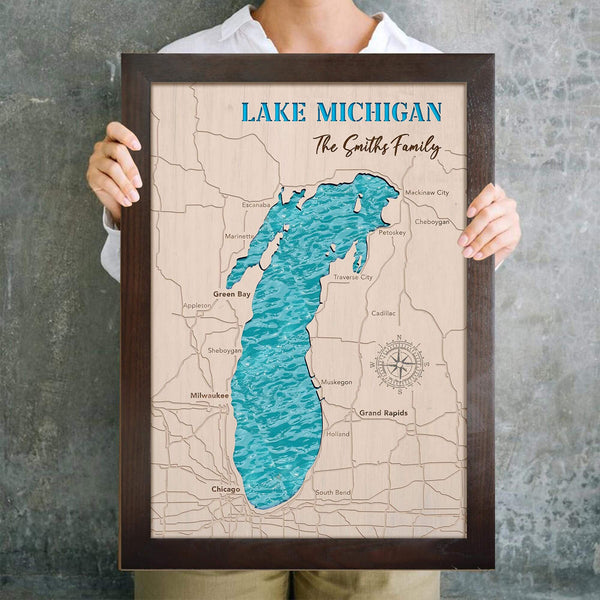 Lake Michigan Wood Map- Wood Epoxy Resin Art