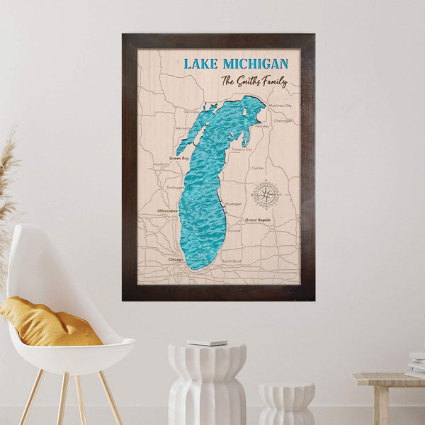 lake michigan wooden map
