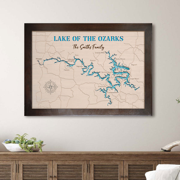 Lake of The Ozarks Wood Map- Minimalist Wood Epoxy Resin Art