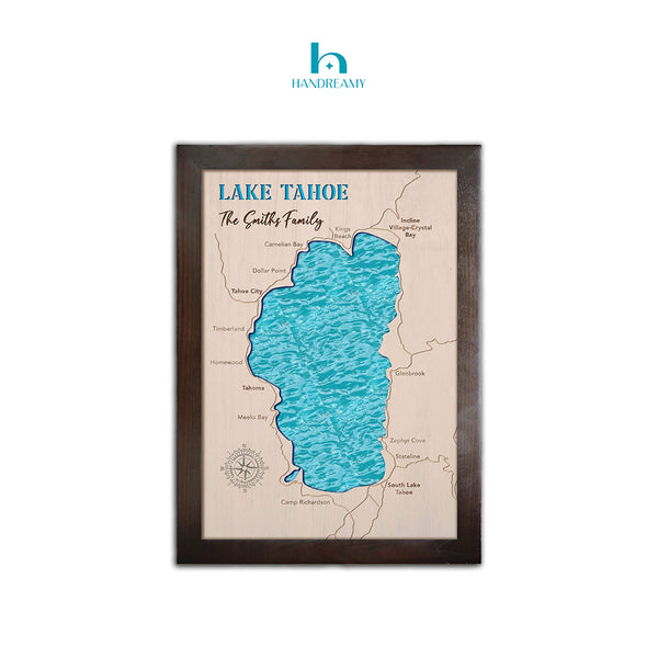 Lake Tahoe Wood Map- Wood Epoxy Resin Art