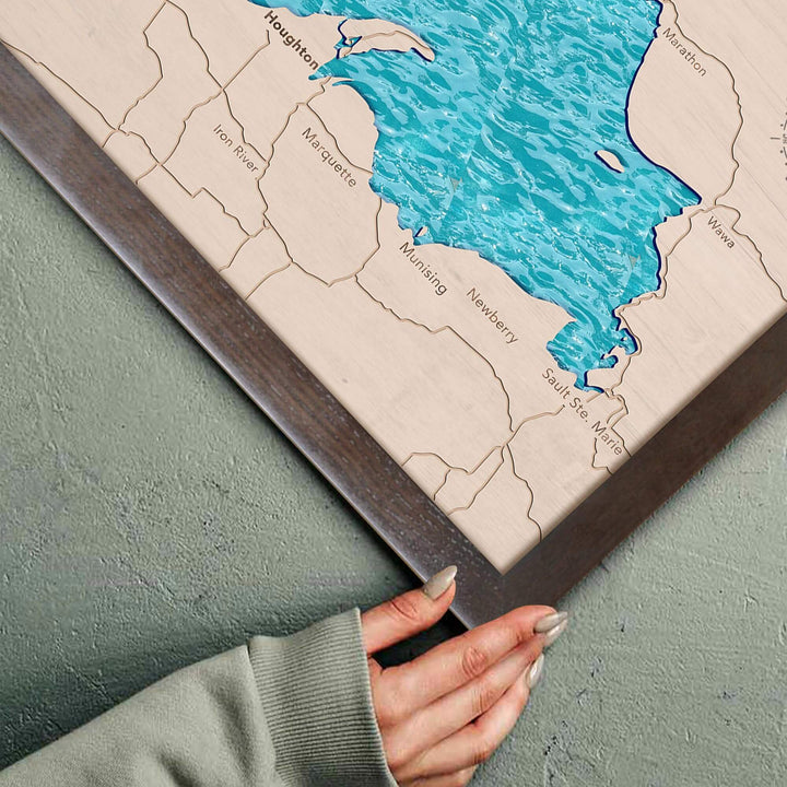 lake superior wood map, lake superior wall art, lake superior framed art, lake superior art, lake superior map, lake superior 3d map