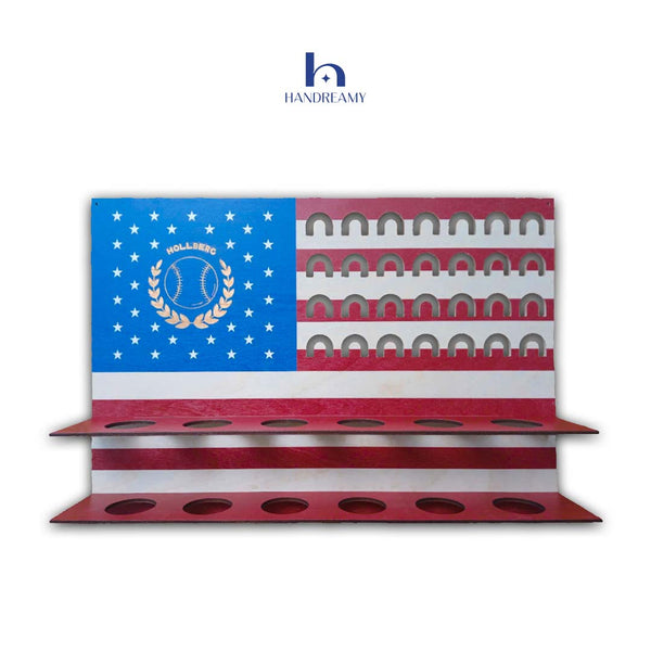 Shelf with American flag design and 'Handreamy' logo