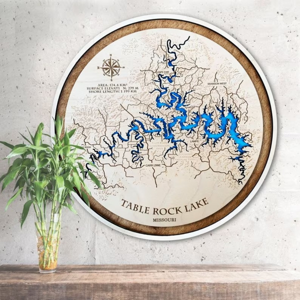 Custom Wooden Lake Map - Anniversary Gift For Couples