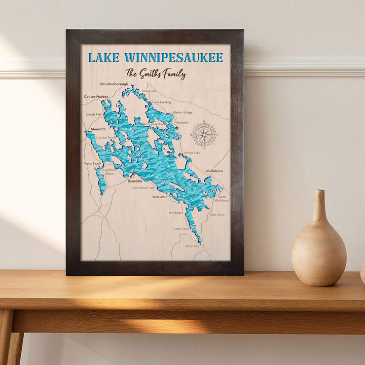 lake winnipesaukee wood map, lake winnipesaukee art, lake winnipesaukee wall art, lake winnipesaukee map