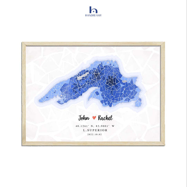 Abstract Custom Lake Map Art - Watercolor Lake Painting