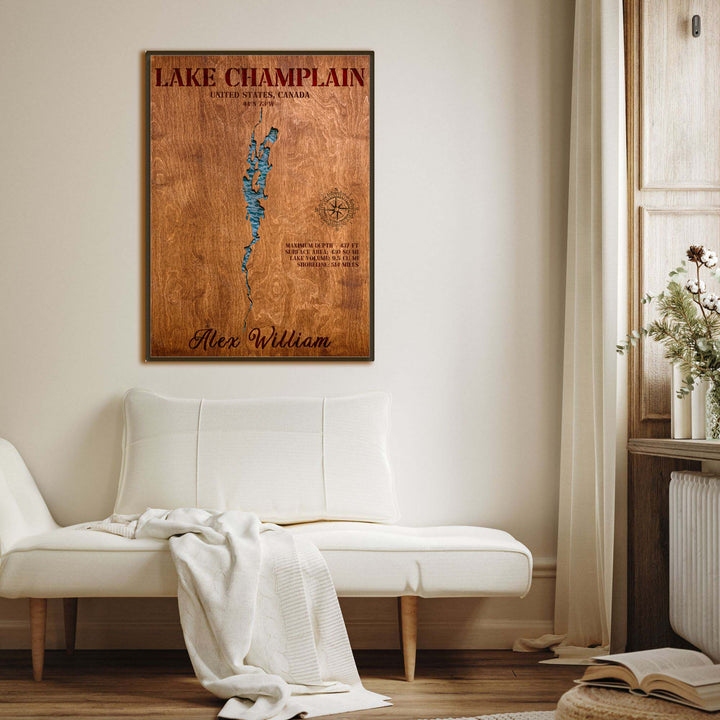 lake champlain wood map, lake champlain art, lake champlain wall art, lake champlain map, lake champlain topo map, lake champlain wood map, lake champlain depth chart