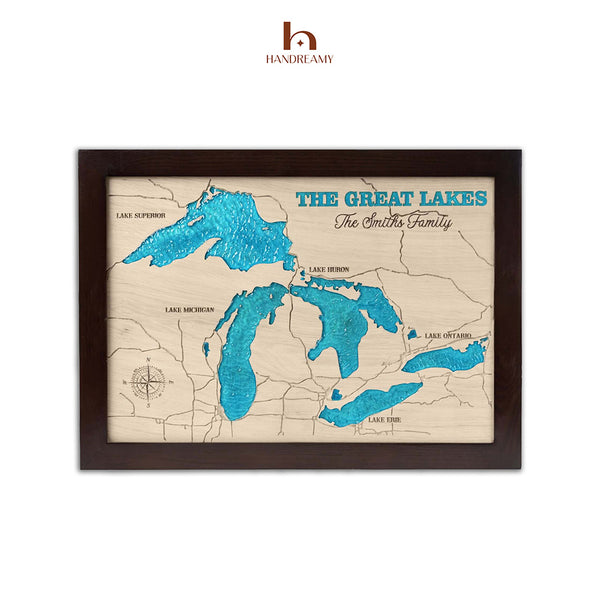Custom Wooden lake map- Laser cut & epoxy lake map