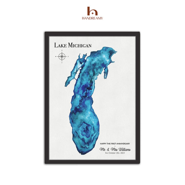 Custom Lake Map Art Painting & Anniversary Gift