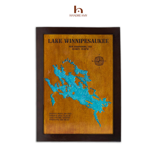 Rustic Custom Wooden Lake Map- Wood Epoxy Map & Lake Gift