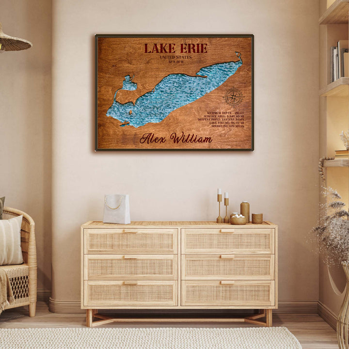 lake erie wooden map , lake erie map art, lake erie map, contour map of lake erie,  lake erie art