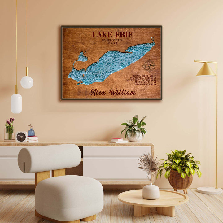 lake erie wooden map , lake erie map art, lake erie map, lake erie wall art