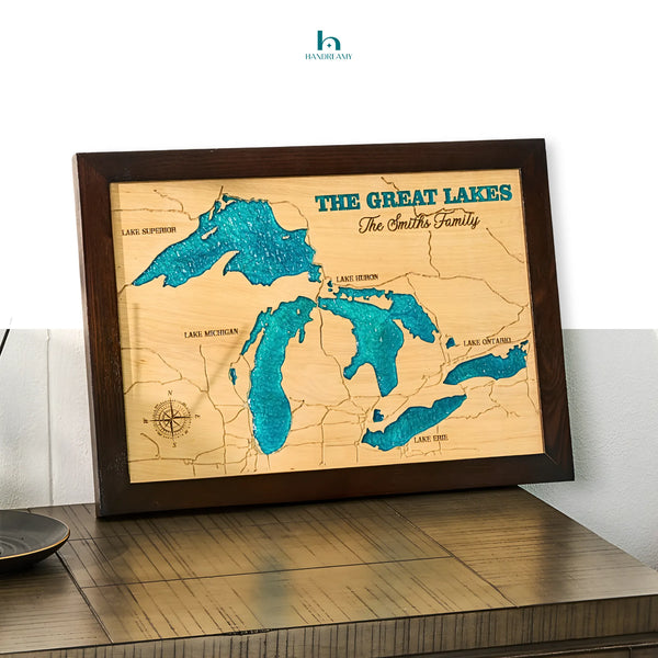 Custom Wooden lake map- Laser cut & Epoxy lake map