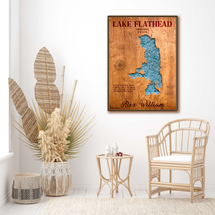 flathead lake art, flathead lake wall art, flathead lake map art, flathead lake map, flathead lake depth map, flathead lake nautical chart