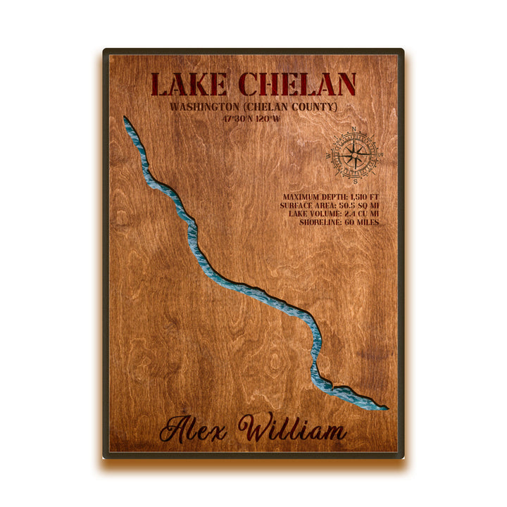 lake chelan art, lake chelan wall art, lake chelan map, lake chelan topo map ,chelan lake map