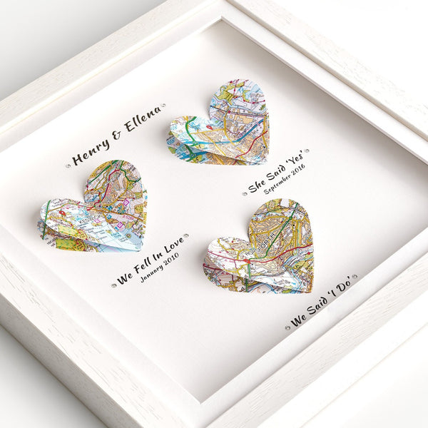 Personalized Pop-up Paper Maps Design With Frame - First Anniverasary Gift